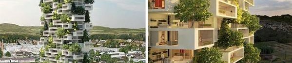 برجاً سكنياً تغطيه الأشجار بالكامل