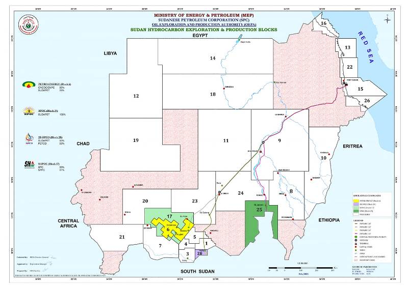 (26) مربع نفطي بالسودان منها (5) في عمق البحر الأحمر بعد تحديث خارطة المربعات النفطية 11 نفط السودان