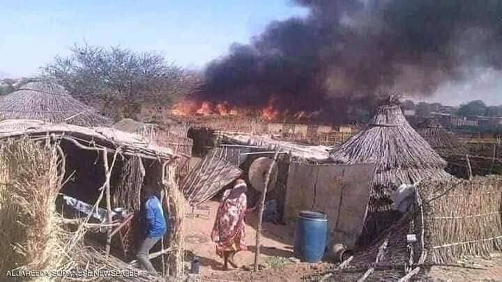 A picture released by activist on 25 November showing a village burning in Jebel Moon Area of West Darfur
