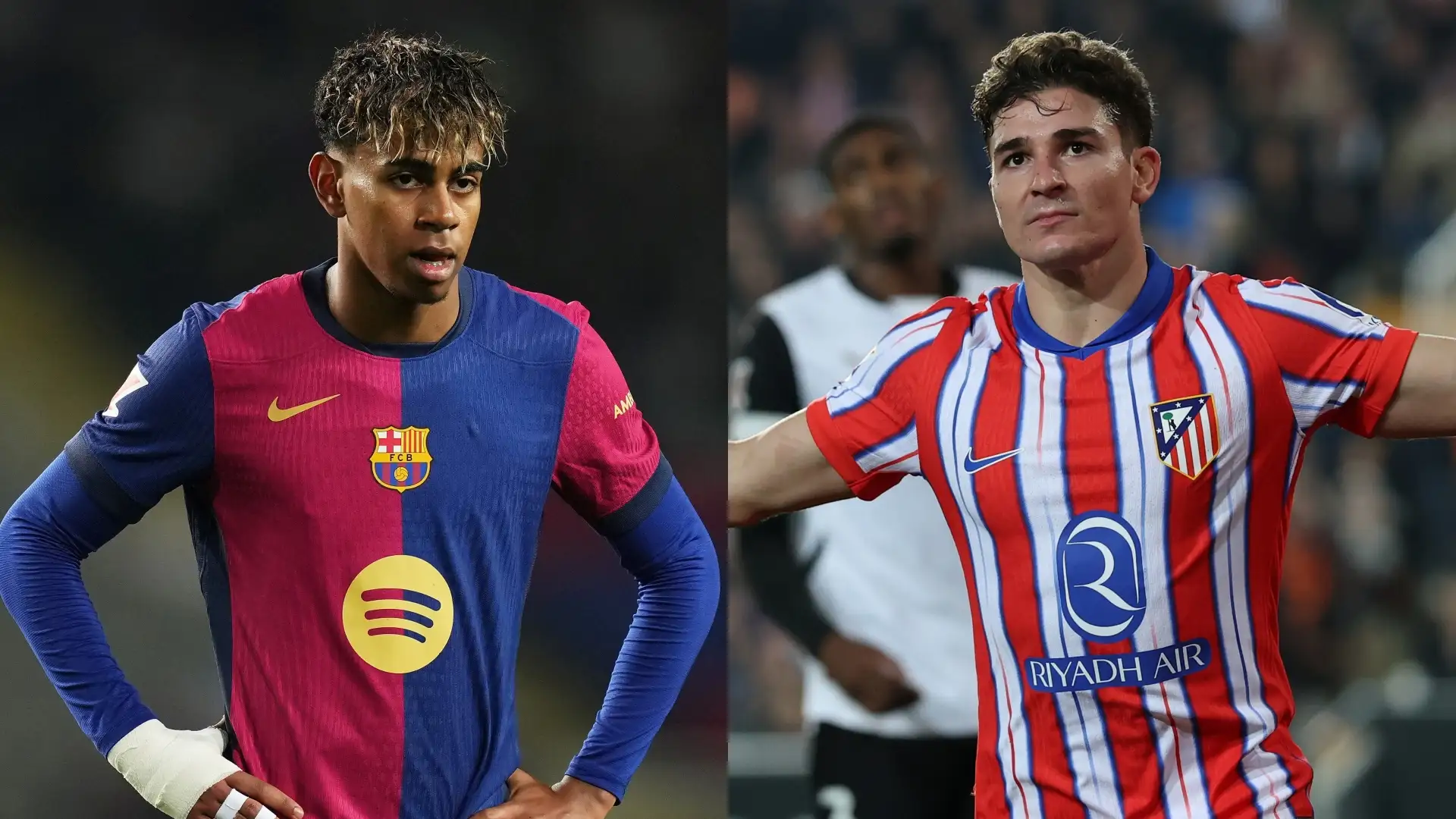 شاهد بالفيديو.. أتلتيكو مدريد يحشد جماهيره لمباراة برشلونة بالأغنية السودانية الشهيرة (الليلة بالليل نمشي شارع النيل) وساخرون: (شكر الله عبر والله) 10 Lamine Yamal Barcelona Julian Alvarez Atletico de Madrid.jpg