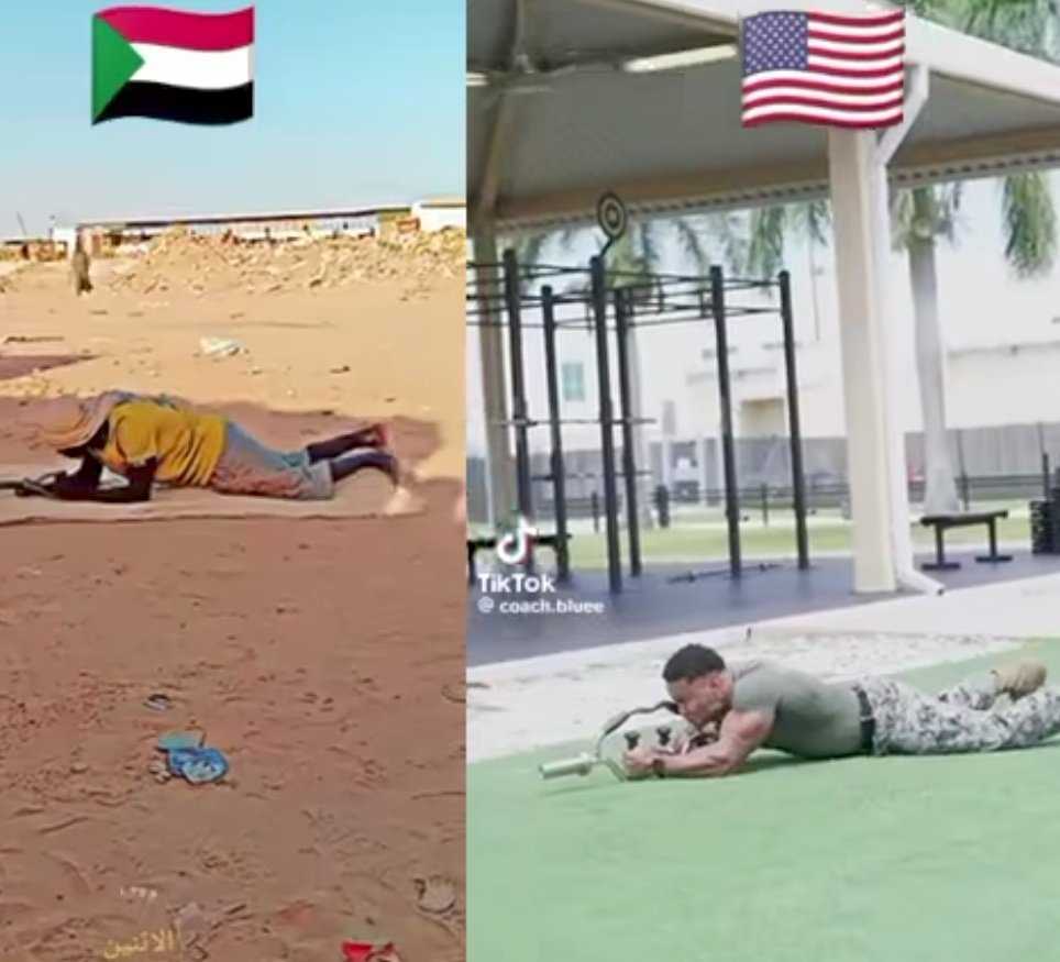 شاهد بالصورة والفيديو.. سوداني يقلد مهارات جندي أمريكي في "الإكروبات" بالكربون ومتابعون: (رغم فارق الإمكانيات والأماكن لكن زولنا خطير) 10 494358082 1919015858908079 7103616476819630663 n