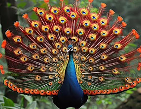 pngtree a vibrant peacock displaying its colorful feathers in a lush green image 16668770