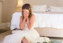 pngtree a tearyeyed bride sitting by the bed in her wedding dress photo image 29636904